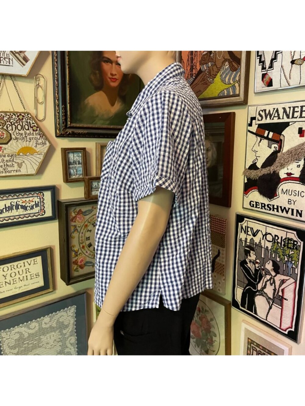 Appleseeds Womens Blue & White Gingham Button-Front Short-Sleeve Shirt 3X Cotton - Picture 2 of 5